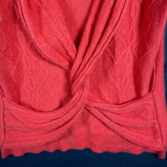 Anthropologie Sleeping on Snow Womens Sweater Orange V Neck Cable Knit Wool XL - Picture 3 of 13